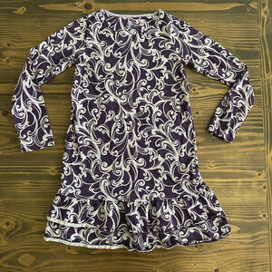 Girls Lands’ End Purple White Swirl Long Sleeve Casual Dress Size S (7-8)